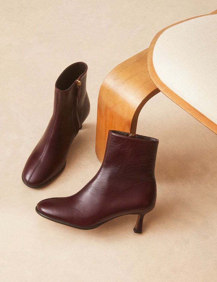 Bottines À Talons Cuir Façon Vintage Bordeaux - Numéro 536 - Rivecour