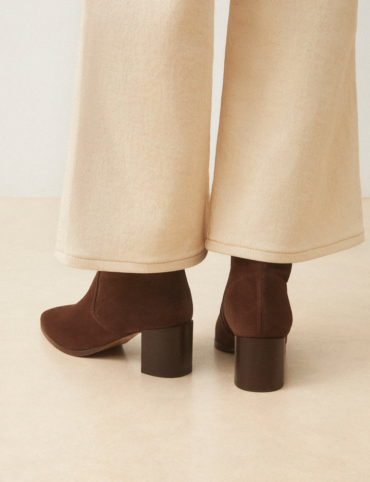Bottines À Talons Suède Marron Chocolat - Numéro 556 - Rivecour