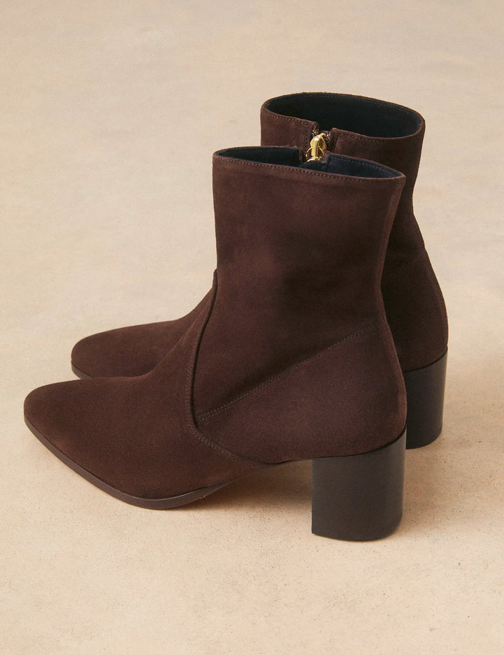 Bottines À Talons Suède Marron Chocolat - Numéro 556 - Rivecour