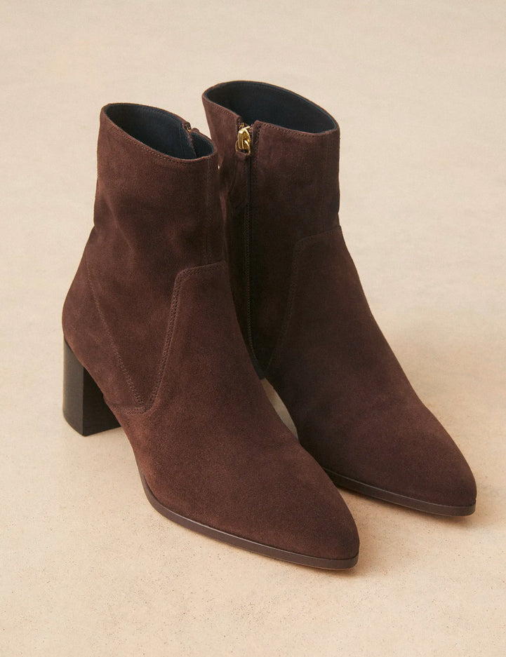 Bottines À Talons Suède Marron Chocolat - Numéro 556 - Rivecour