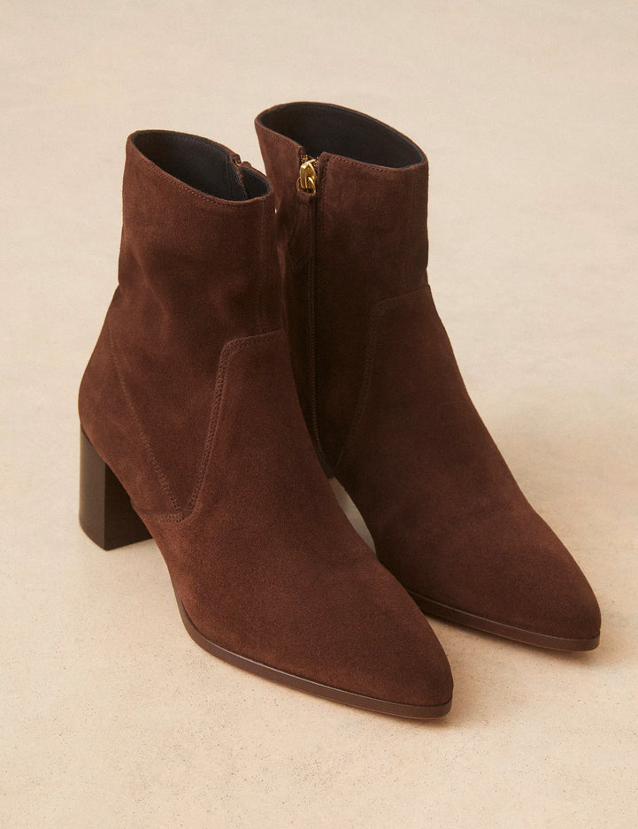Bottines À Talons Suède Marron Chocolat - Numéro 556 - Rivecour