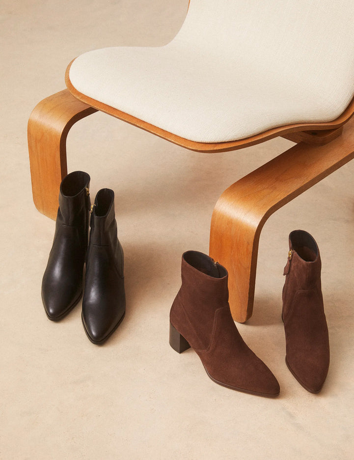 Bottines À Talons Suède Marron Chocolat - Numéro 556 - Rivecour