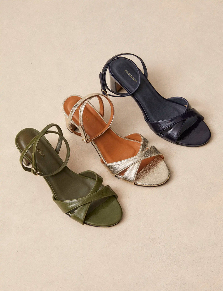 Sandales À Talons Cuir Vernis Marine - Numéro 575 - Rivecour