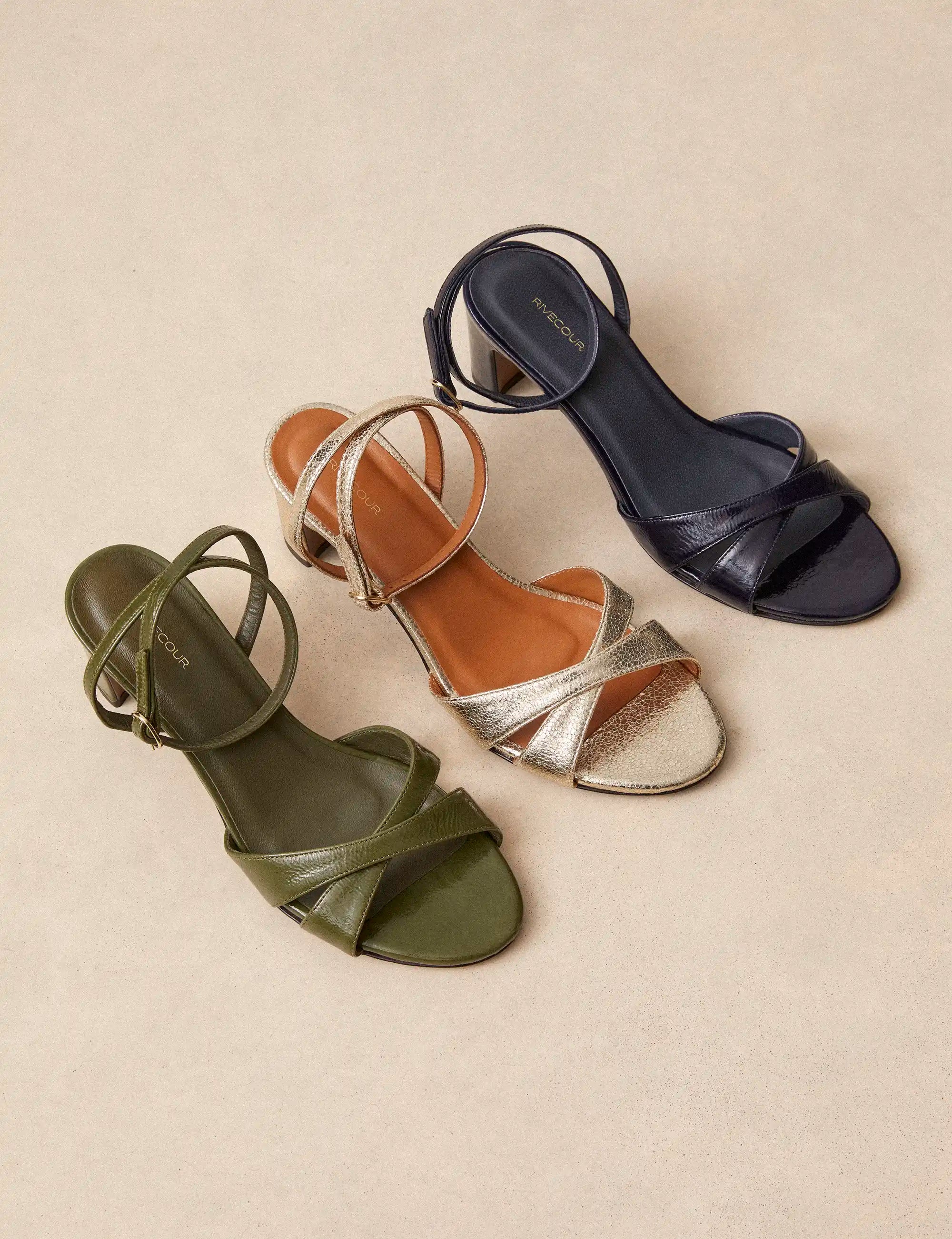 Sandales À Talons Cuir Craquelé Or Blanc - Numéro 575 - Rivecour