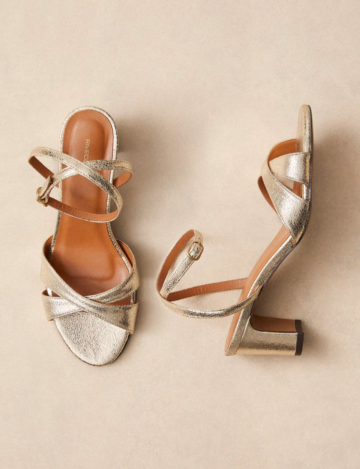 Sandales À Talons Cuir Craquelé Or Blanc - Numéro 575 - Rivecour