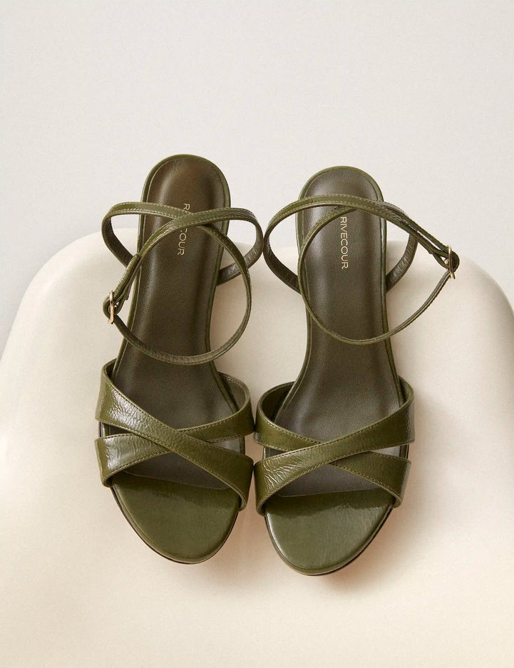 Sandales À Talons Cuir Vernis Kaki - Numéro 575 - Rivecour
