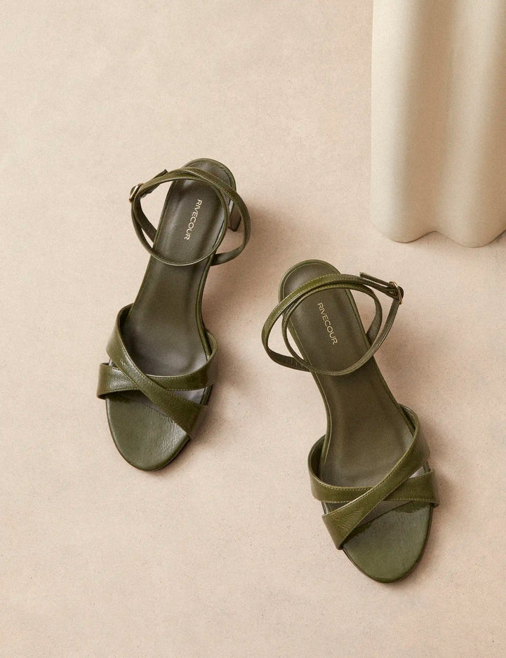 Sandales À Talons Cuir Vernis Kaki - Numéro 575 - Rivecour