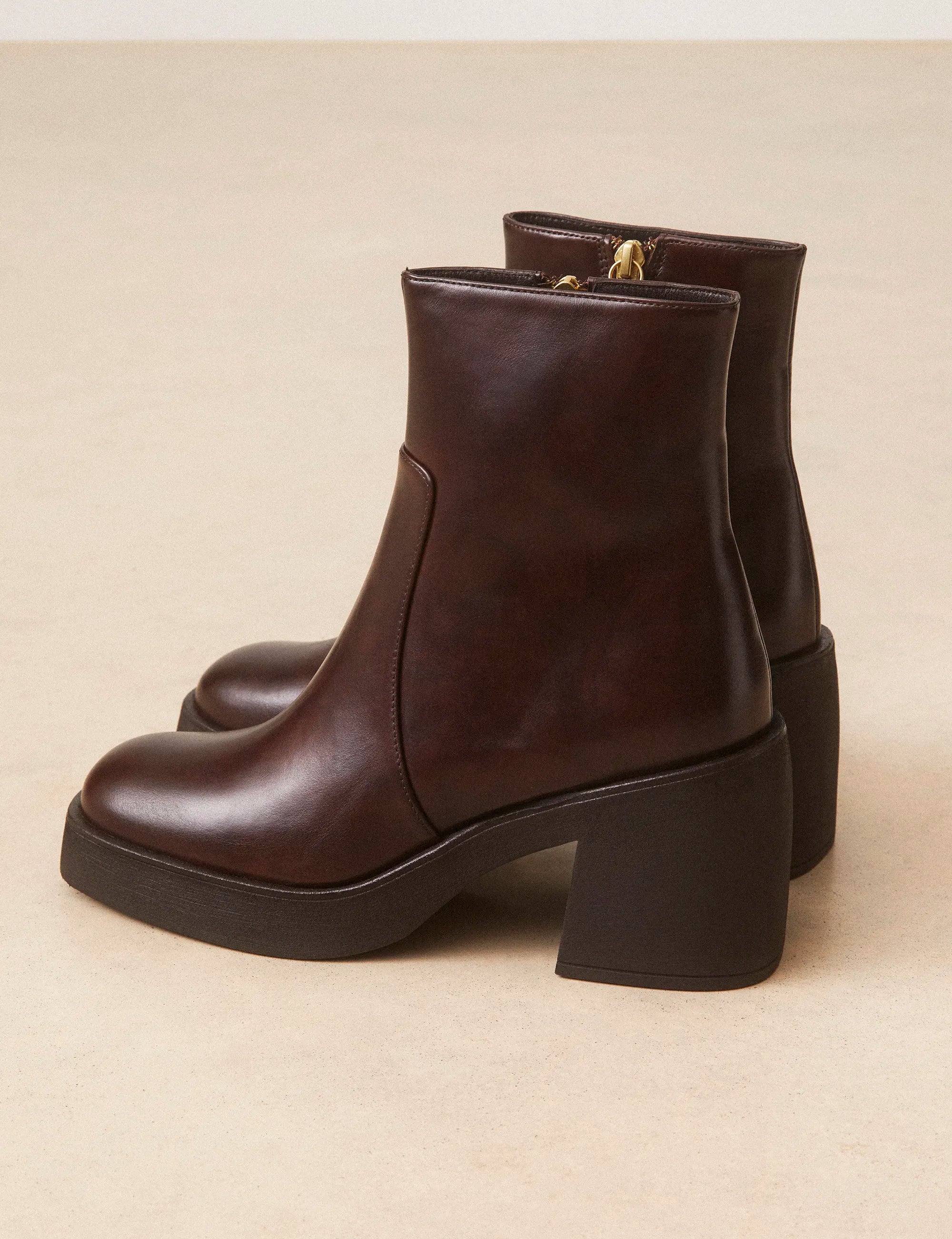 Bottines À Talons Cuir Marron Chocolat - Numéro 582 - Rivecour