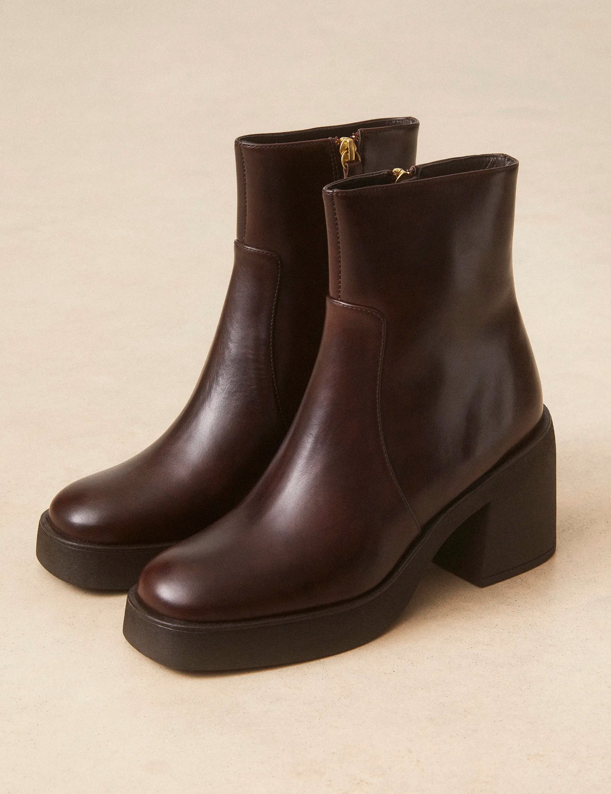 Bottines À Talons Cuir Marron Chocolat - Numéro 582 - Rivecour