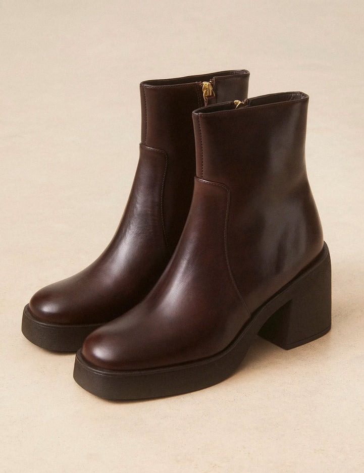 Bottines À Talons Cuir Marron Chocolat - Numéro 582 - Rivecour