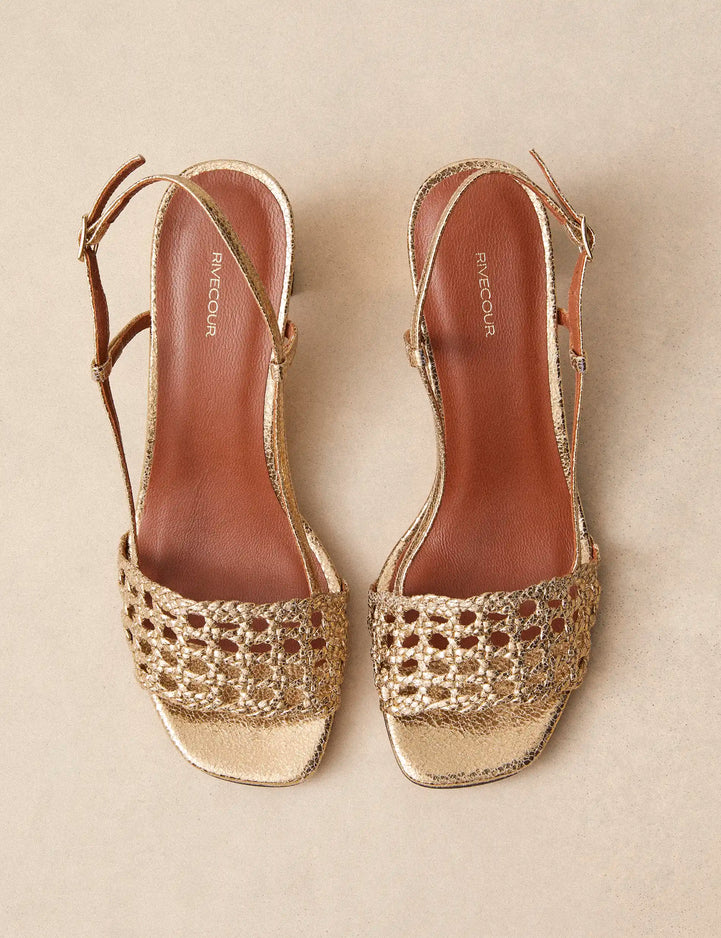 Sandales À Talons Cuir Craquelé Doré - Numéro 592 - Rivecour