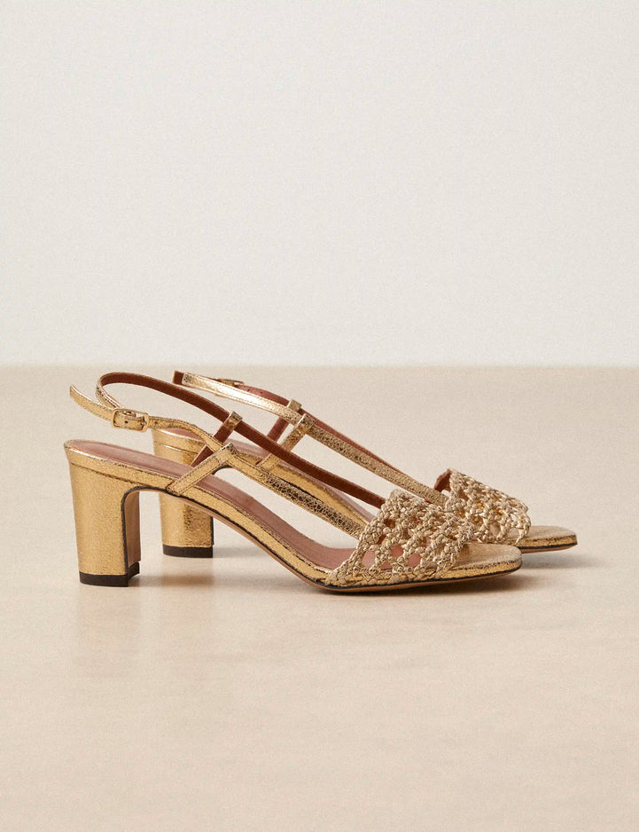 Sandales À Talons Cuir Craquelé Doré - Numéro 592 - Rivecour