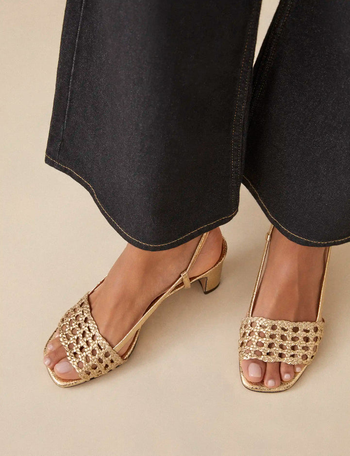 Sandales À Talons Cuir Craquelé Doré - Numéro 592 - Rivecour