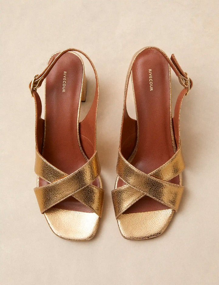 Sandales à talons Cuir Craquelé Doré - Numéro 652 - Rivecour