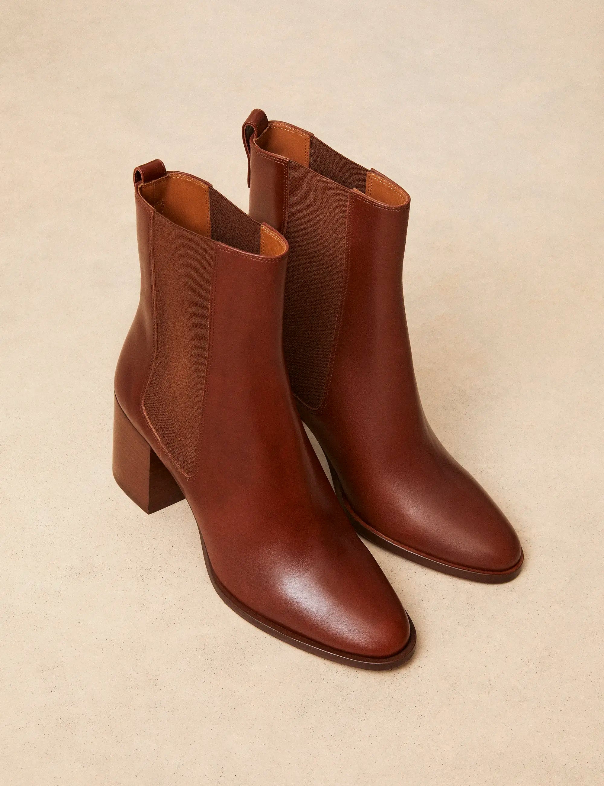 Bottines À Talons Cuir Cognac - Numéro 663 - Rivecour