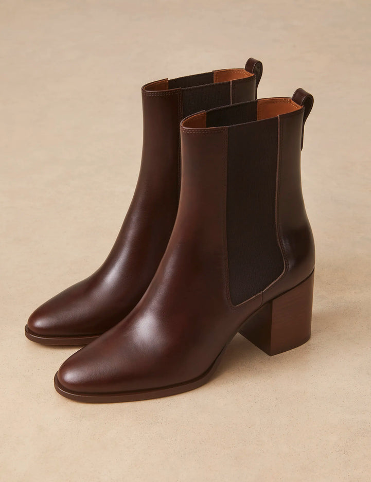 Bottines À Talons Cuir Marron Chocolat - Numéro 663 - Rivecour