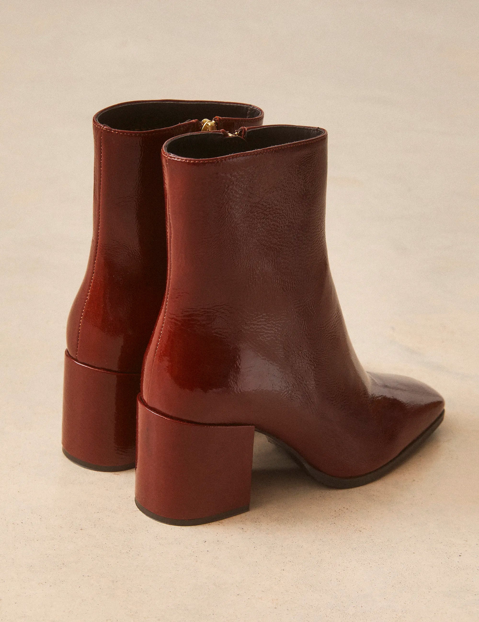 Bottines À Talons Cuir Vernis Cognac - Numéro 670 - Rivecour