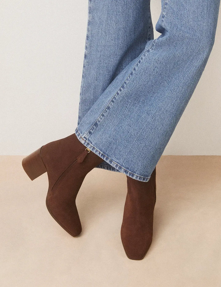 Bottines À Talons Suède Marron Chocolat - Numéro 670 - Rivecour