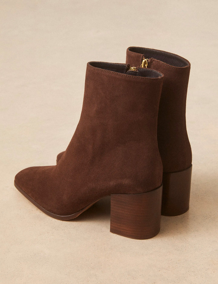 Bottines À Talons Suède Marron Chocolat - Numéro 670 - Rivecour