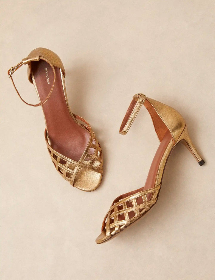 Sandales à talons Cuir Craquelé Doré - Numéro 672 - Rivecour