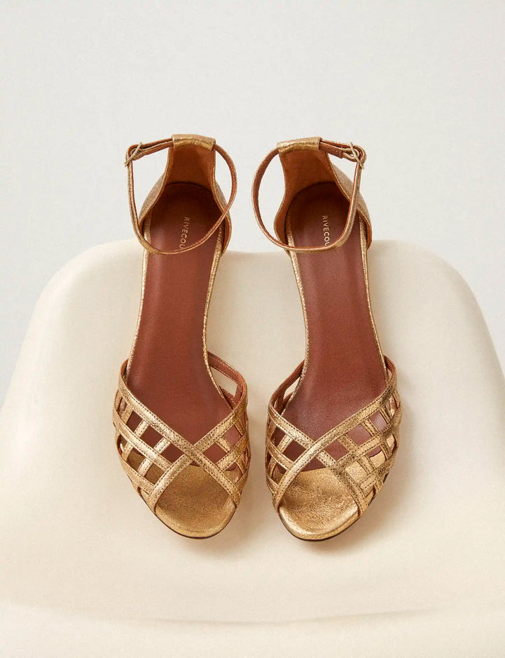 Sandales à talons Cuir Craquelé Doré - Numéro 672 - Rivecour