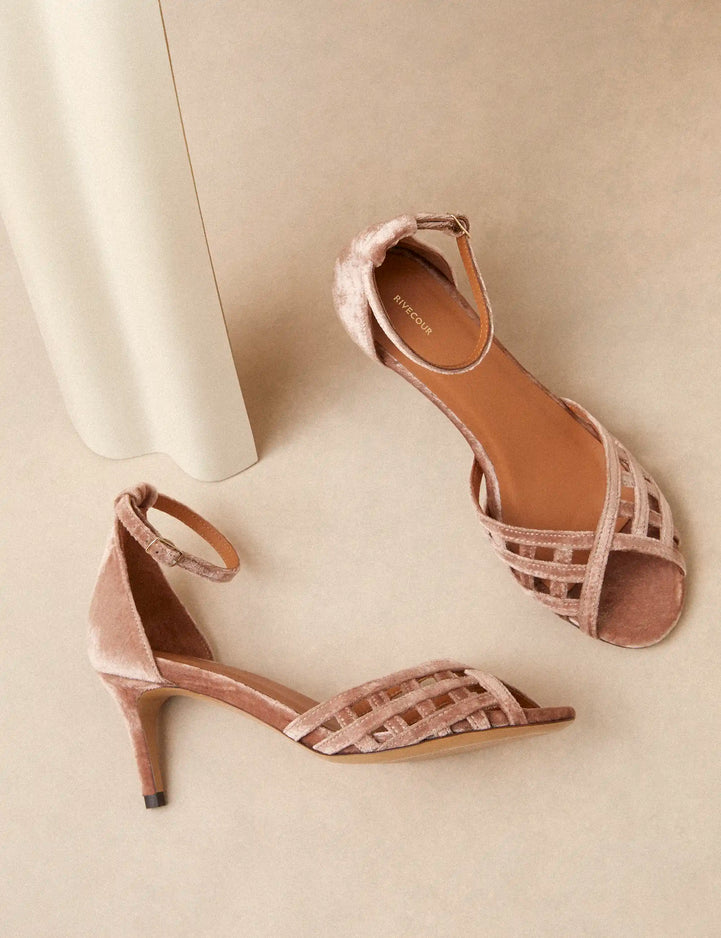 Sandales à talons Velours Rose Poudré - Numéro 672 - Rivecour