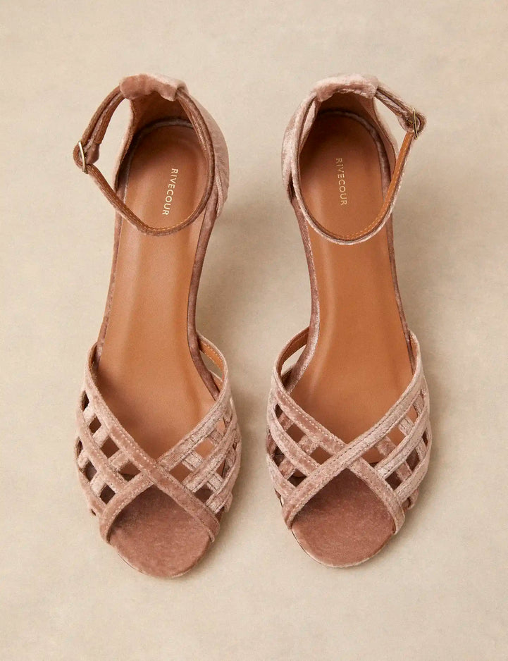 Sandales à talons Velours Rose Poudré - Numéro 672 - Rivecour