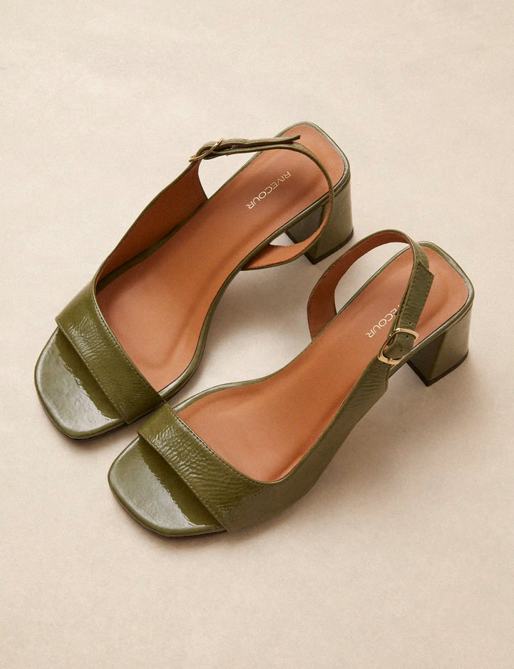 Sandales À Talons Cuir Vernis Kaki - Numéro 674 - Rivecour