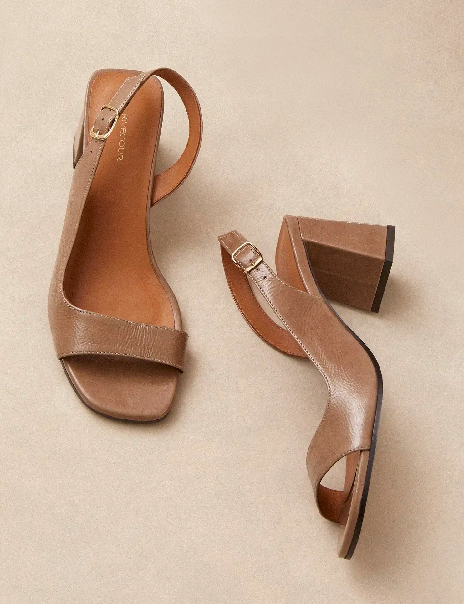 Sandales À Talons Cuir Vernis Taupe - Numéro 674 - Rivecour