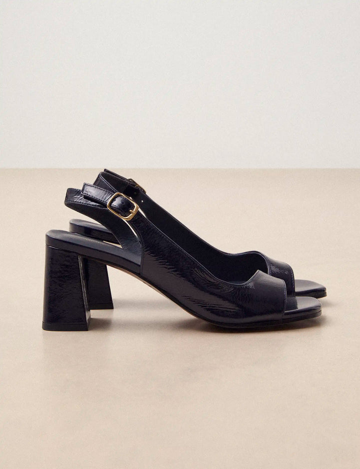 Sandales À Talons Cuir Vernis Marine - Numéro 674 - Rivecour