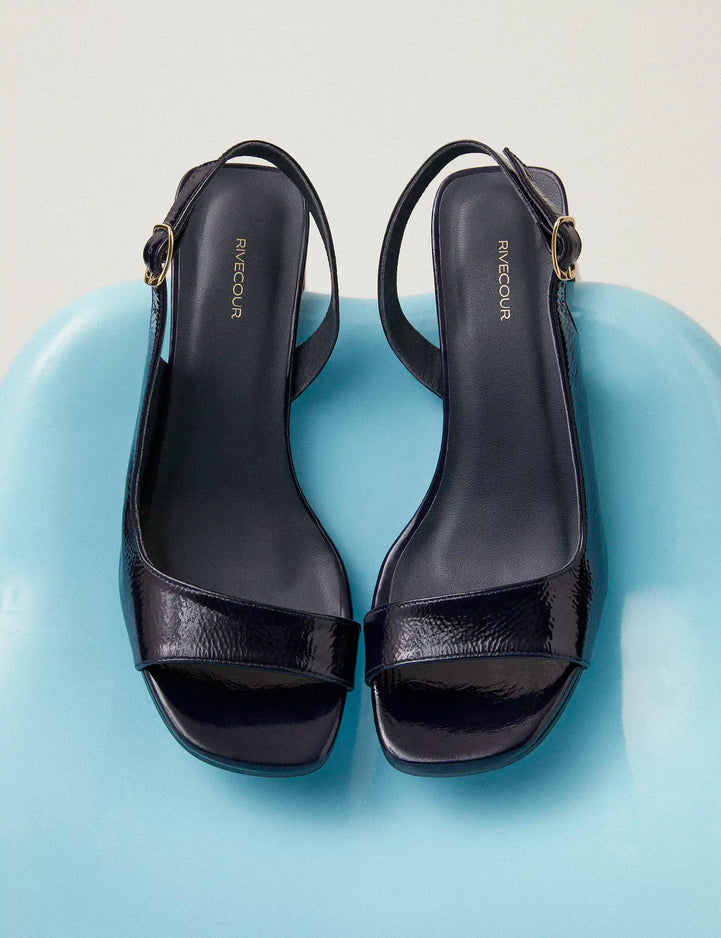 Sandales À Talons Cuir Vernis Marine - Numéro 674 - Rivecour