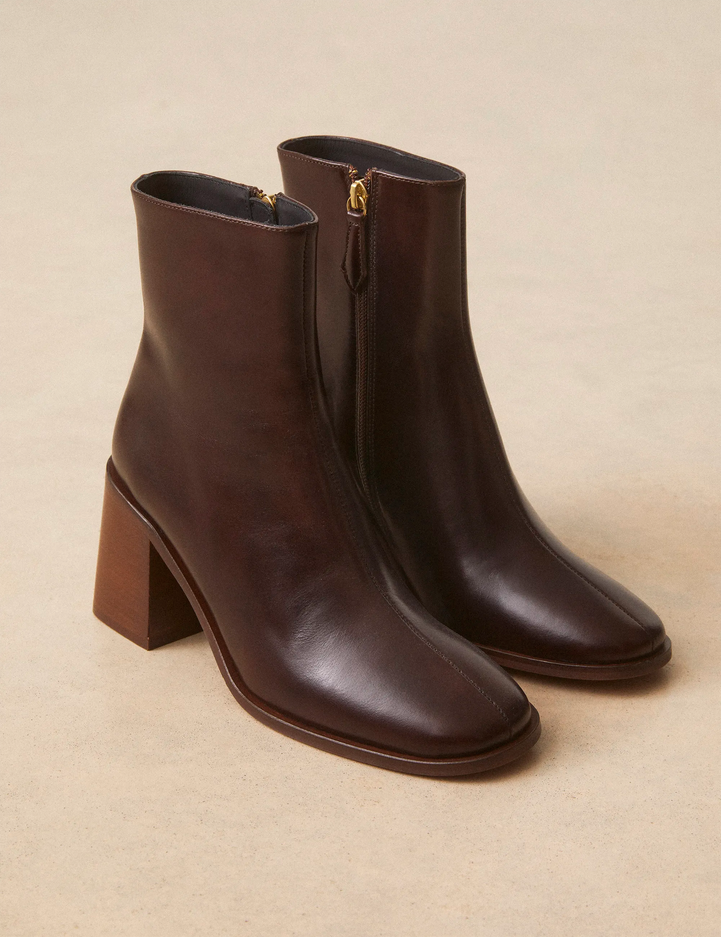 Bottines À Talons Cuir Marron Chocolat - Numéro 707 - Rivecour