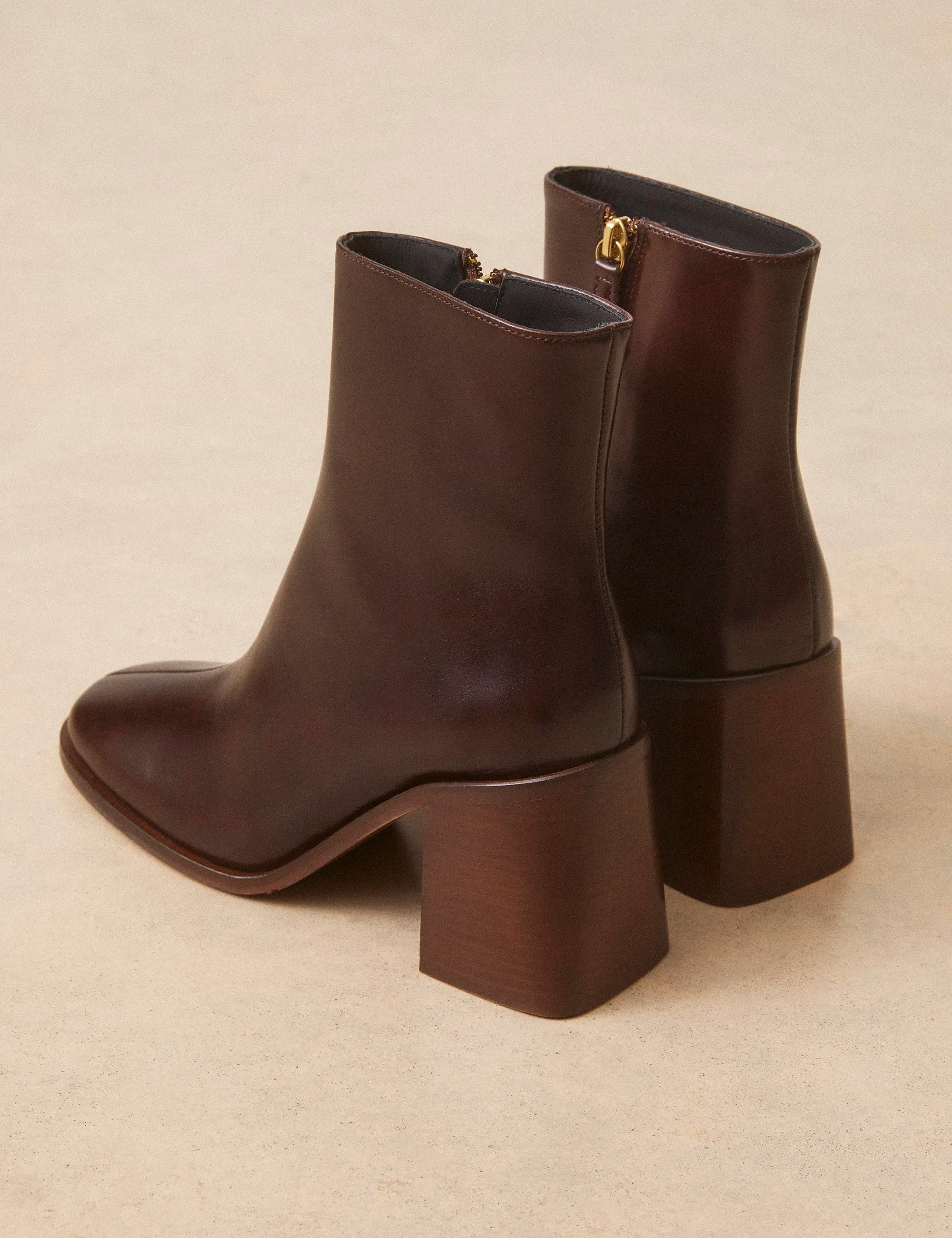 Bottines À Talons Cuir Marron Chocolat - Numéro 707 - Rivecour
