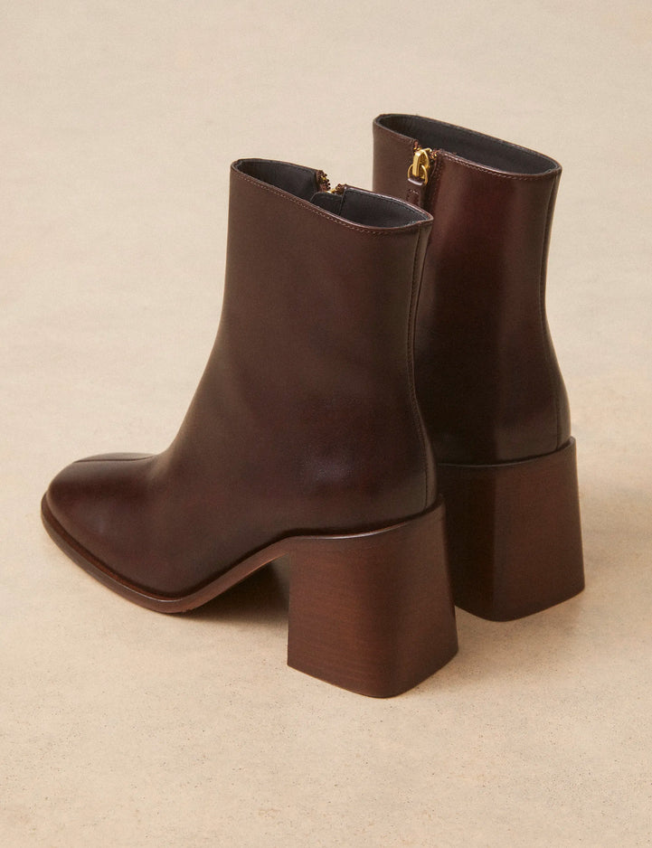Bottines À Talons Cuir Marron Chocolat - Numéro 707 - Rivecour