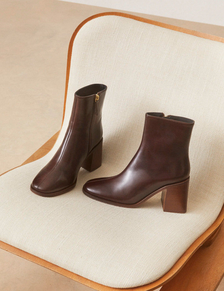 Bottines À Talons Cuir Marron Chocolat - Numéro 707 - Rivecour
