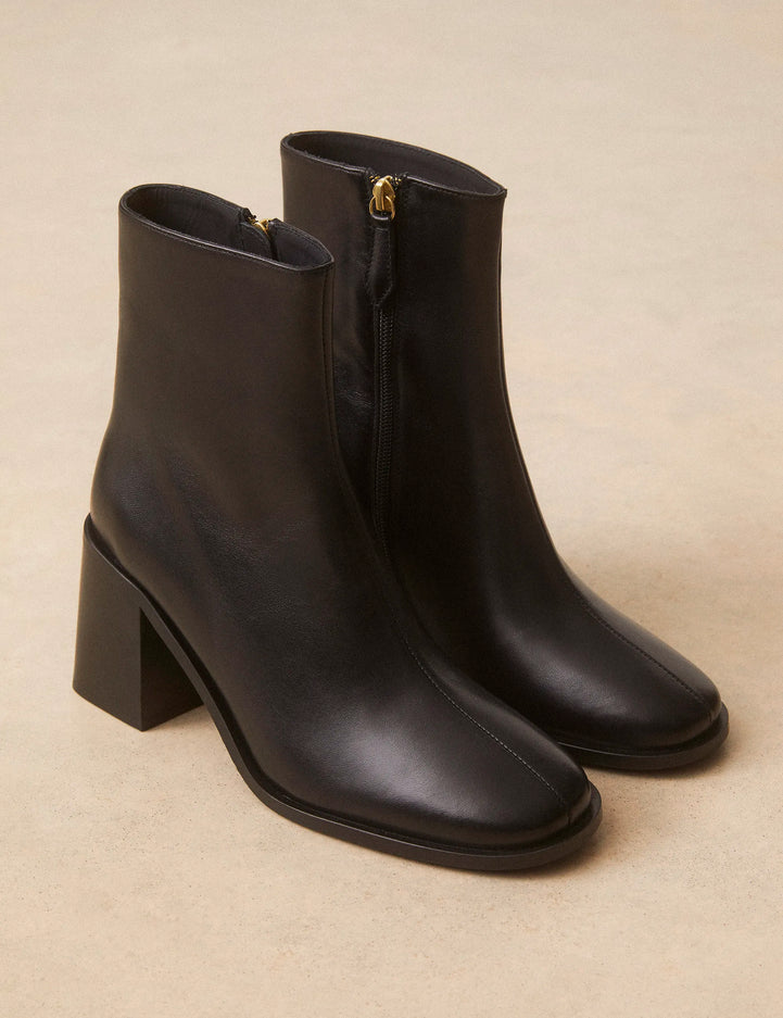 Bottines À Talons Cuir Noir - Numéro 707 - Rivecour