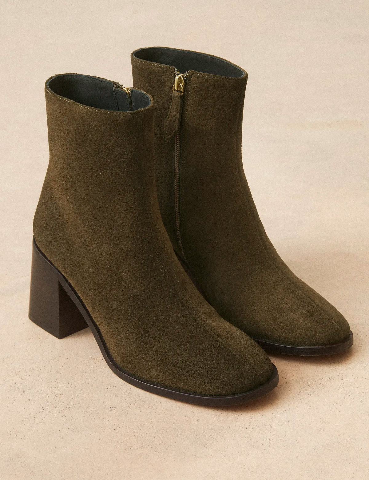 Bottines À Talons Suède Kaki - Numéro 707 - Rivecour