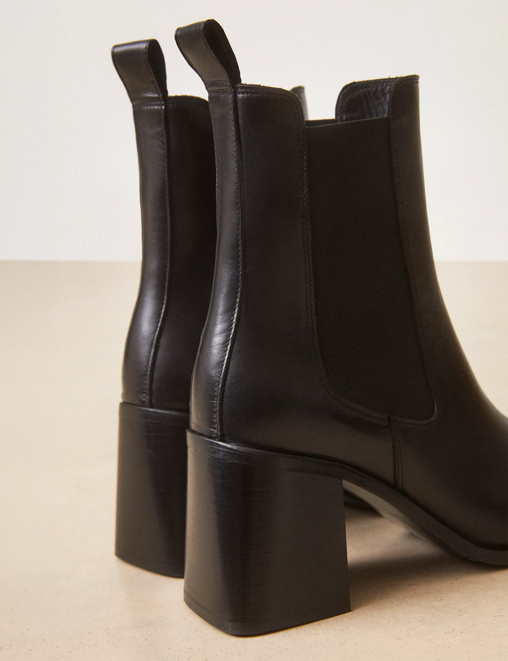 Bottines À Talons Cuir Noir - Numéro 708 - Rivecour