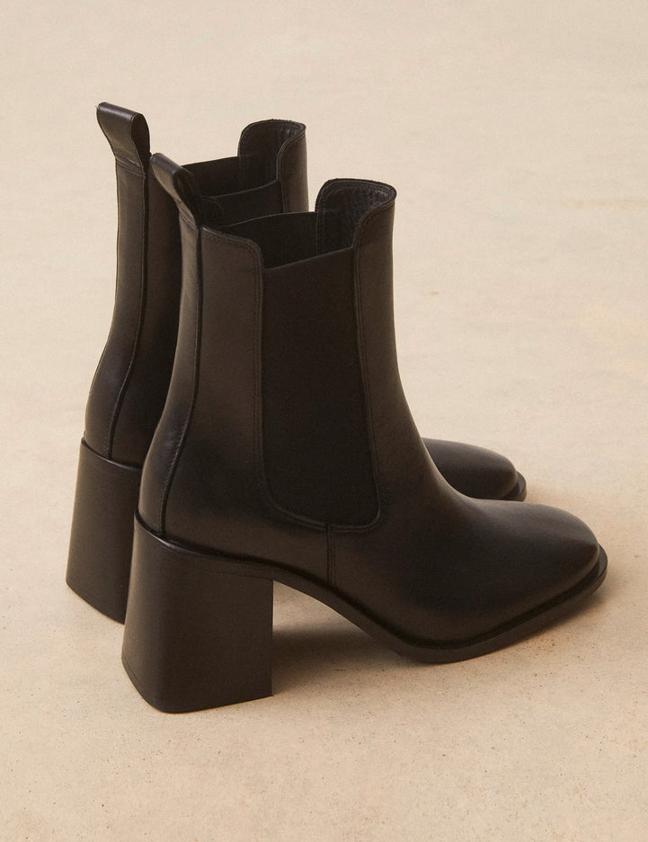 Bottines À Talons Cuir Noir - Numéro 708 - Rivecour