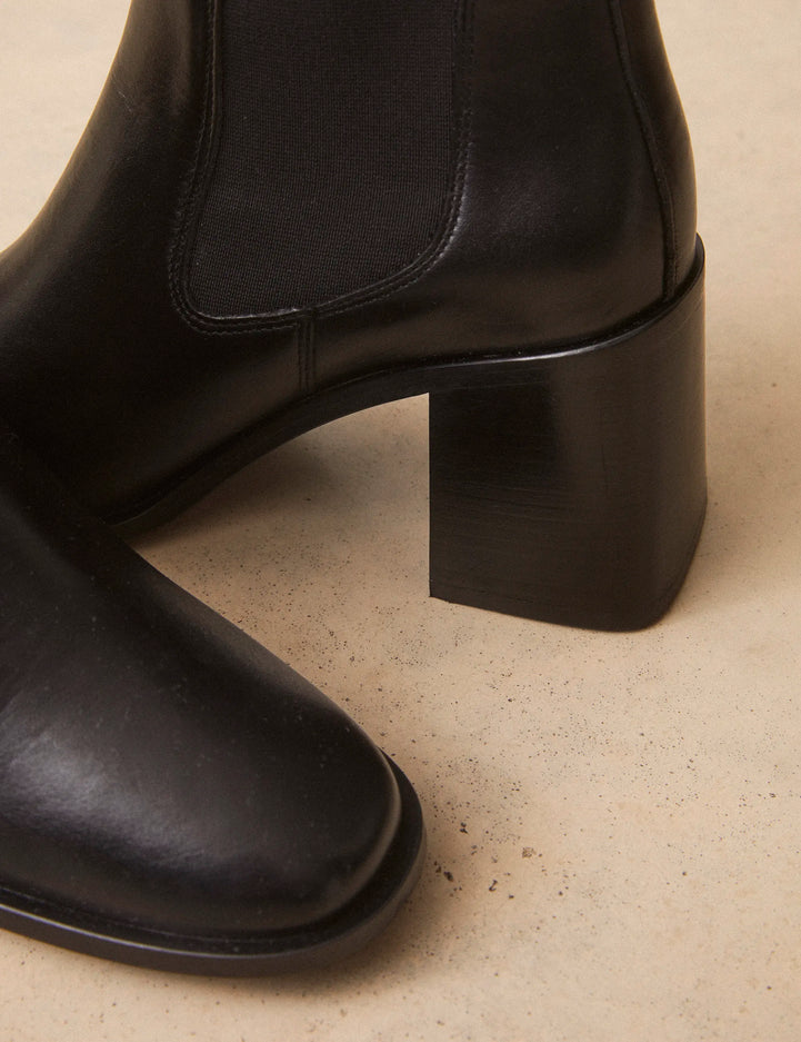 Bottines À Talons Cuir Noir - Numéro 708 - Rivecour