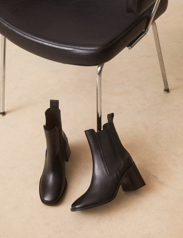 Bottines À Talons Cuir Noir - Numéro 708 - Rivecour