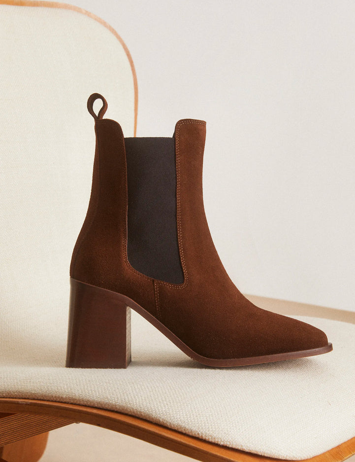 Bottines À Talons Suède Noisette - Numéro 708 - Rivecour