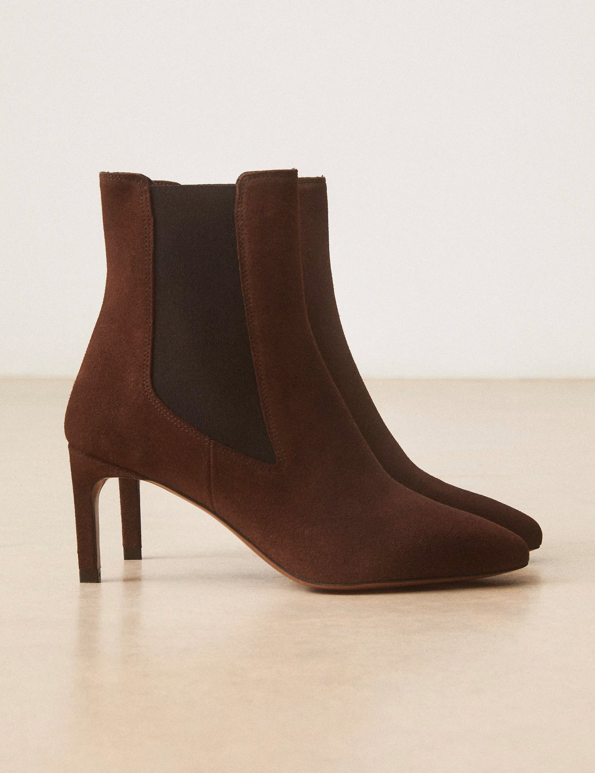 Bottines À Talons Suède Marron Chocolat - Numéro 711 - Rivecour