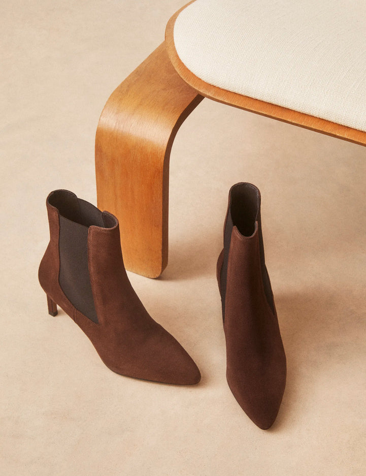 Bottines À Talons Suède Marron Chocolat - Numéro 711 - Rivecour