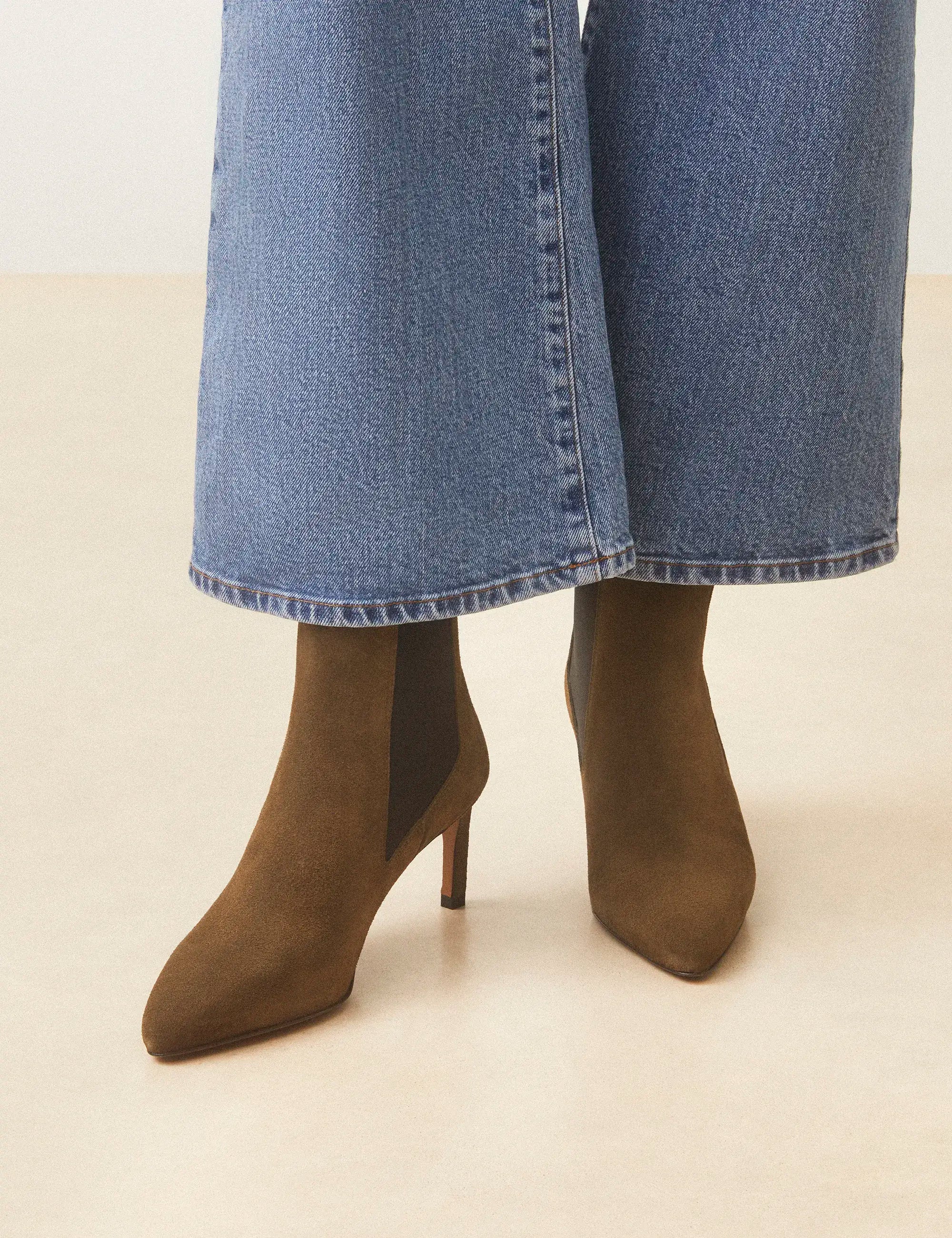 Bottines À Talons Suède Kaki - Numéro 711 - Rivecour
