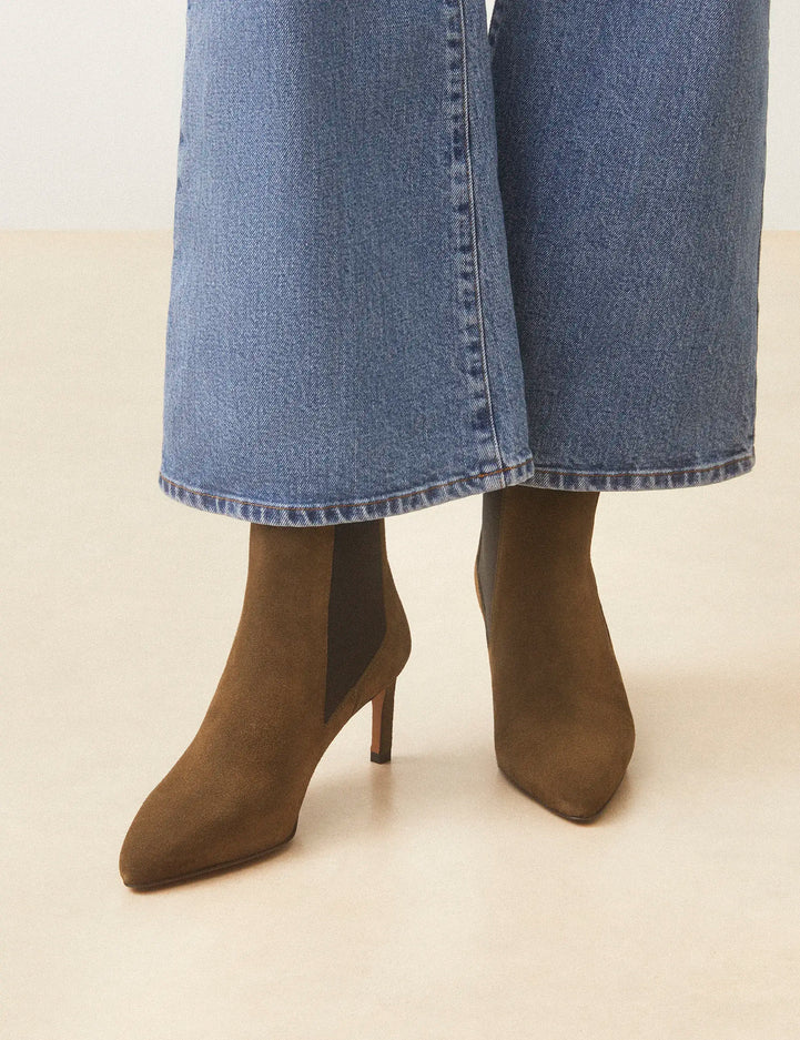 Bottines À Talons Suède Kaki - Numéro 711 - Rivecour