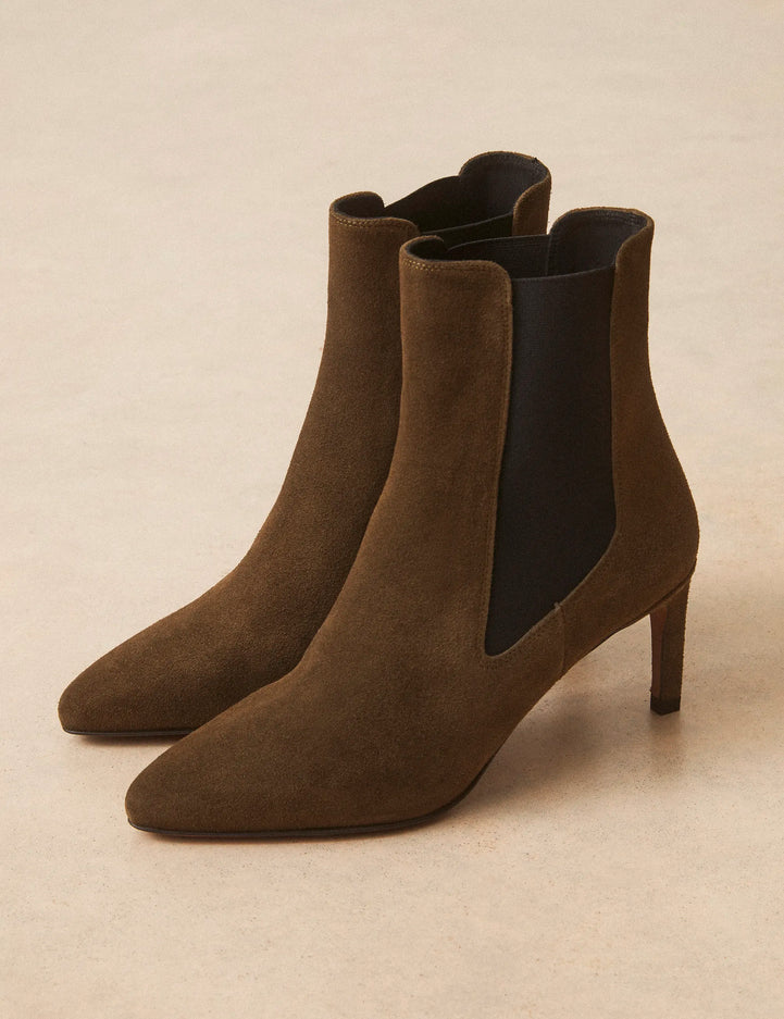 Bottines À Talons Suède Kaki - Numéro 711 - Rivecour