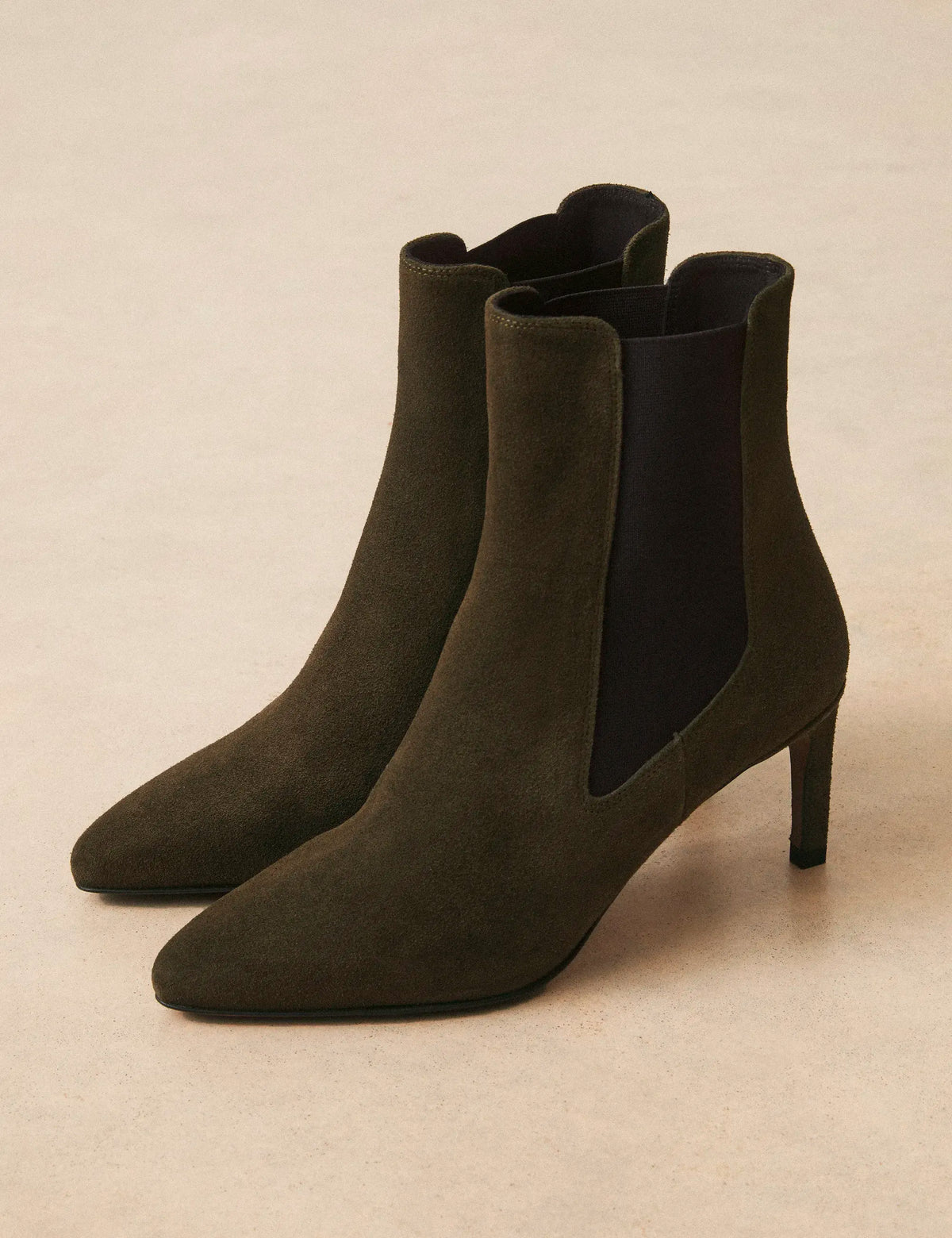 Bottines À Talons Suède Kaki - Numéro 711 - Rivecour