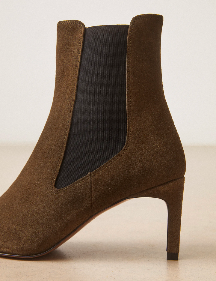 Bottines À Talons Suède Kaki - Numéro 711 - Rivecour