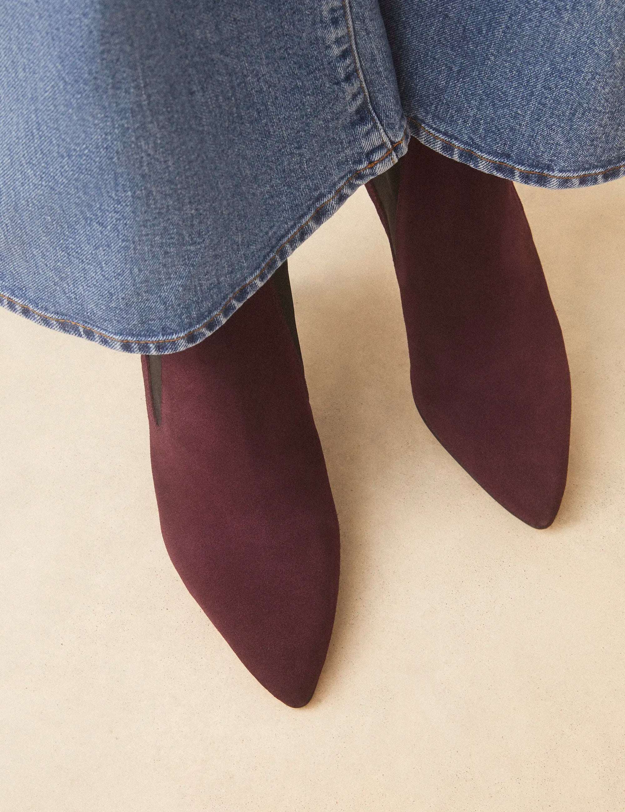 Bottines À Talons Suède Aubergine - Numéro 711 - Rivecour